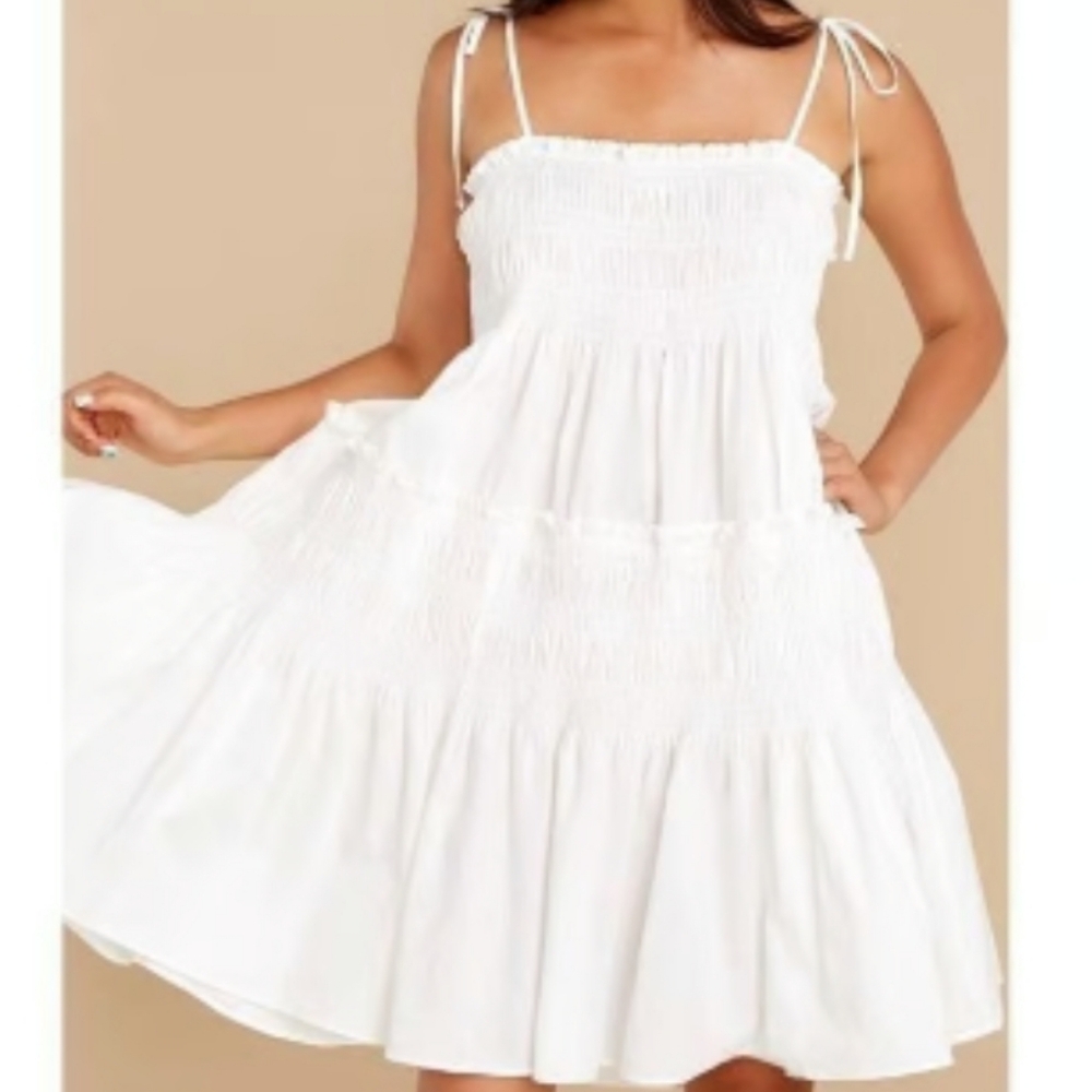 Pinch Tiered Smocked Mini Dress White |  Size Small | NWOT